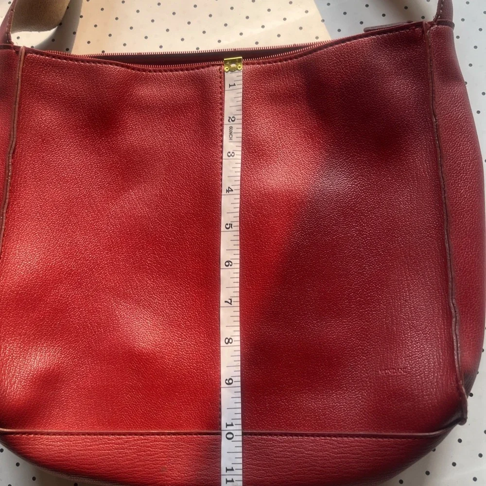 Vintage 90s Cherry Red Leather Hobo Shoulder Bag Minimalist Purse